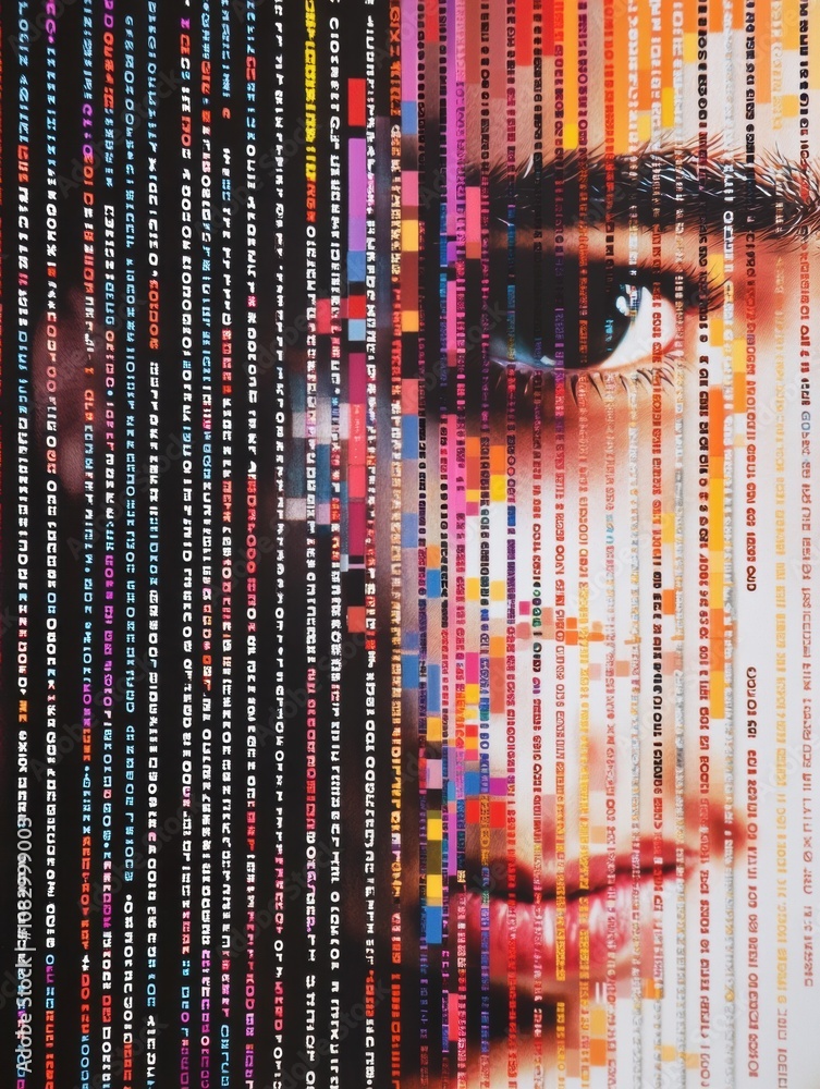 Aufkleber colorful genetic code lines overlay a human face, illustrating the connection between dna and person