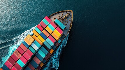 Colorful Containers on Ship from Above	