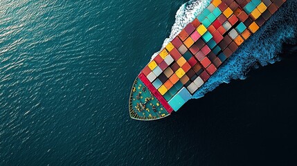 Colorful Containers on Ship from Above	
