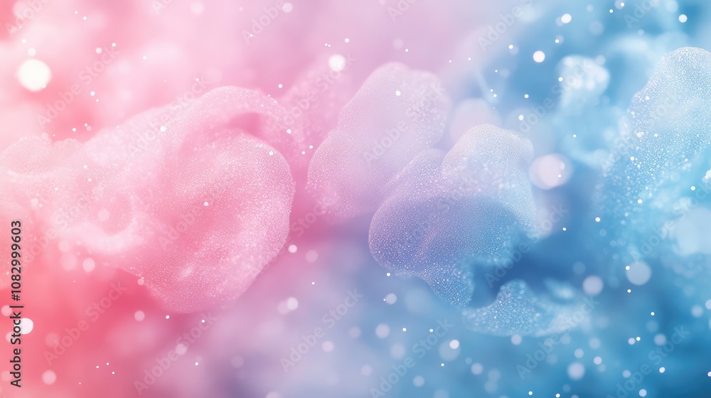 Poster ethereal swirls of pink and blue smoke with soft bokeh effect on a dreamy background creating a magi