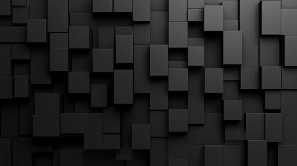 Abstract Black Square Patterns on a Wall Design, Modern Minimalist Textured Background with Three-Dimensional Cubes For Stylish Aesthetic and Creative Projects