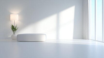 Fototapeta premium A white room with a white couch and a white plant