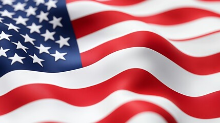 Fototapeta premium Close-up of waving American flag with red and white stripes and blue field of stars.