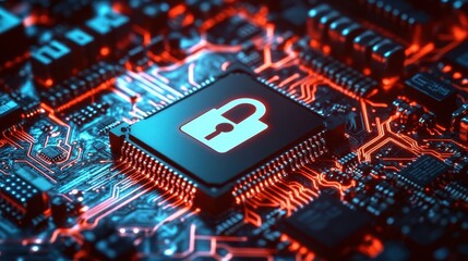 Cybersecurity Chip with Red Glow	