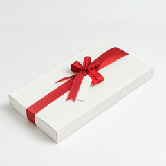 Elegant White Gift Box with a Crimson Bow