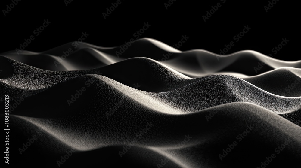 Poster Soft and Elegant Texture of Wavy Black Surface with Gentle Shadows and Highlights for Creative Backgrounds and Visual Art Projects