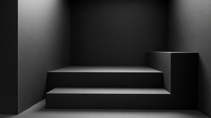 Obraz premium Minimalist Black Interior Space with Geometric Steps and Soft Lighting Creating a Modern and Elegant Atmosphere for Artistic and Creative Projects