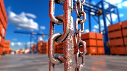 Naklejka premium Metal Chain Link at Cargo Shipping Port Industrial Supply Logistics Transportation