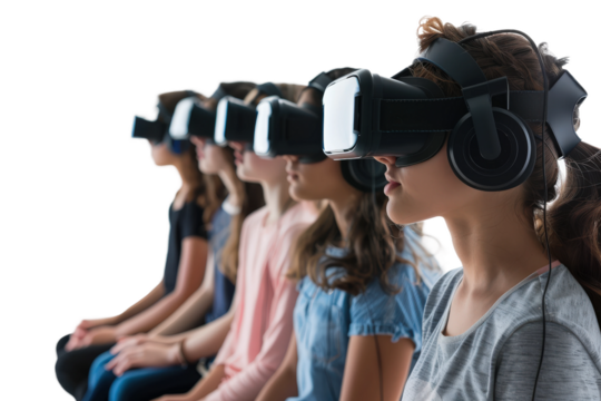 Students Engaged in Virtual Reality Learning in Modern Classroom Setting