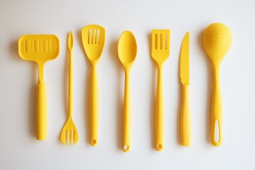 Bright Yellow Kitchen Utensils Display