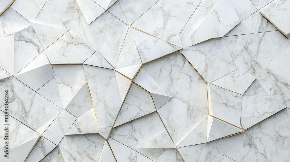 Poster abstract white marble texture with geometric shapes and lines, featuring a blend of sharp angles and