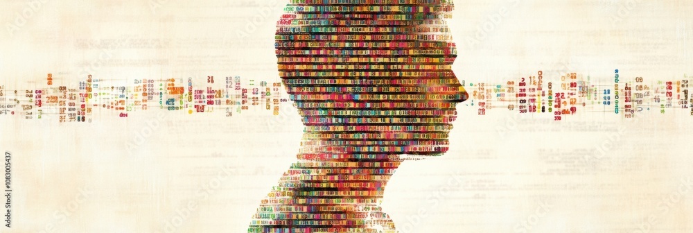 Poster a human silhouette is creatively overlaid with rows of genetic code, illustrating the connection bet