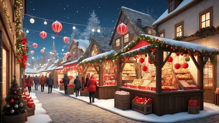 Naklejka premium Cute festive holiday market scene concept for background