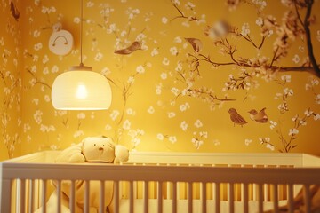 Obraz premium Charming Nursery with Soft Yellow Wallpaper