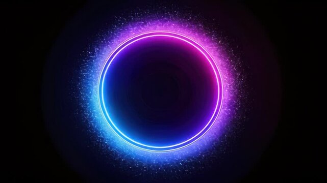 A neon circle with a black background, animation, space for text 