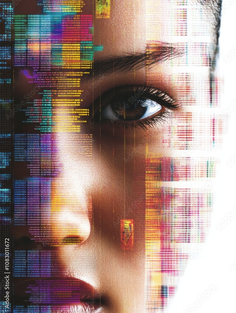 Fototapete a human figure is overlaid with rows of genetic code, illustrating the connection between dna and pe