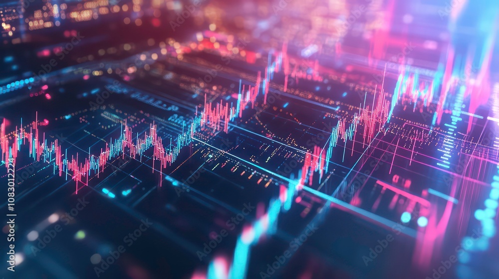 Aufkleber perspective view of stock market growth, business investing and data concept with digital financial 