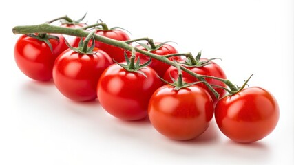 A row of red tomatoes with a stem on the top