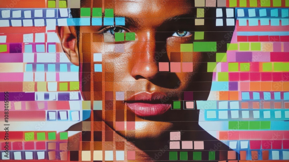 Poster a human figure overlays colorful rows of genetic code, illustrating the connection between genetics 