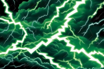Obraz premium Dynamic green lightning strikes through dark storm clouds with intense flash effects.AI