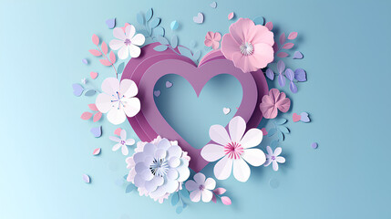 Happy Mother's Day background with heart-shaped and floral elements in a paper-cut style vector illustration design. Happy Mother's Day banner template with white, pink, purple, and blue colors
