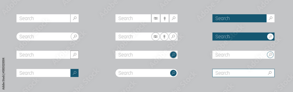 Poster various modern search bar designs displayed on a neutral background showcasing diverse styles and fu