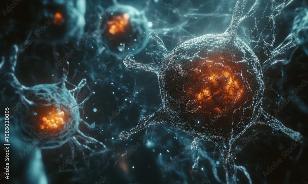 Aufkleber a close-up view of biological cells with detailed nuclei and internal structures, highlighting the c