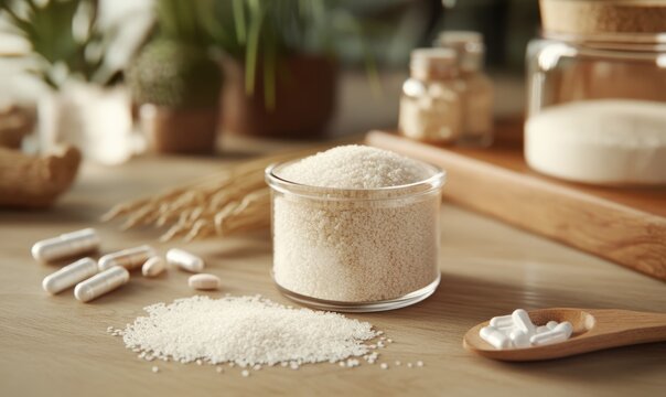 A fiber supplement scene with Psyllium Husk and digestive health icons, indicating fiber supplement benefits