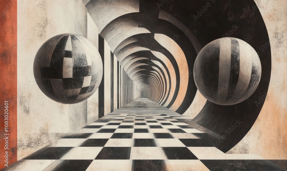 Poster a geometric illusion that plays tricks on the eyes creating a surreal space where the laws of physic