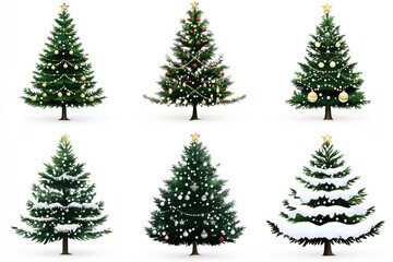 Obraz premium Four Christmas trees standing together on a white background, perfect for holiday decorations or marketing materials