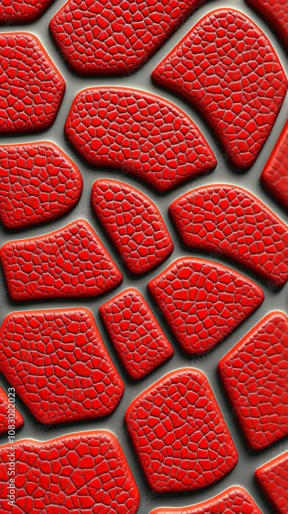 Poster a detailed view of a repeating pattern comprised of numerous red tiles