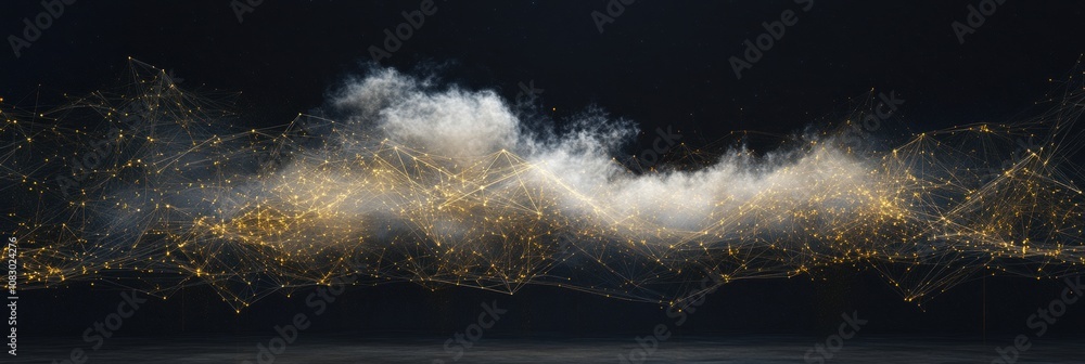 Poster a conceptual representation of a cloud formation with thin lines radiating outward, symbolizing data