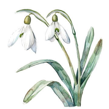 recommend clip art: A watercolor painting of Snowdrop flower, isolated on a white background. Snowdrop vector.