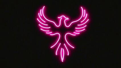 pink neon light phoenix outline centered on black background