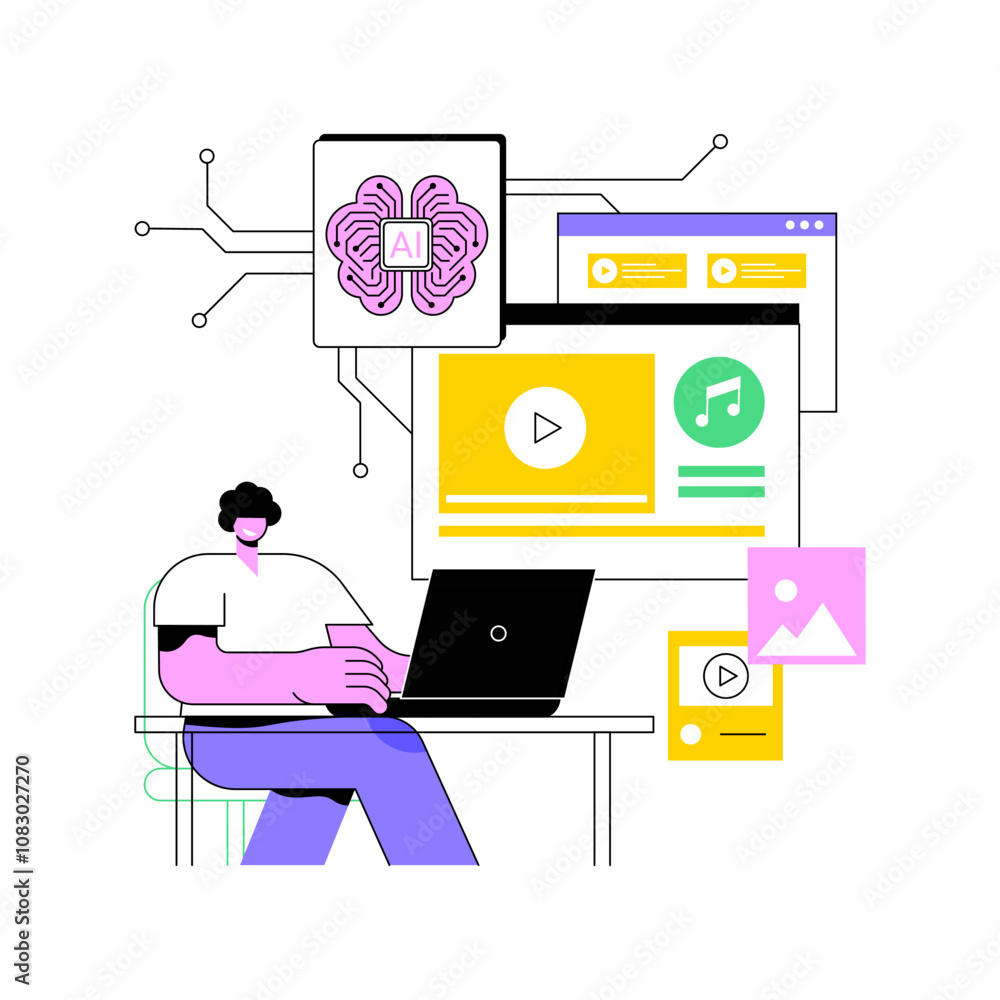 Poster ai-powered content creation abstract concept vector illustration.
