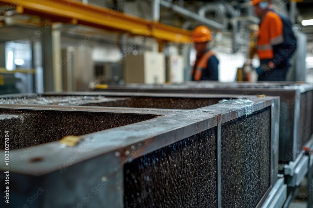 Aufkleber group of workers on a factory floor, industrious and busy with tasks