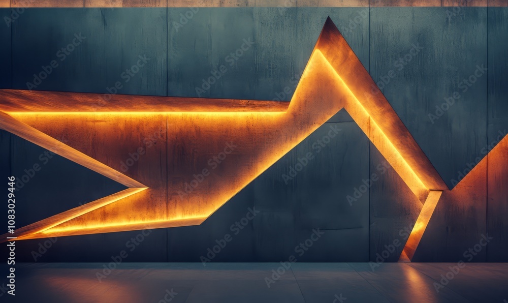 Poster abstract geometric architectural wall with protruding cubic shapes illuminated by warm lighting, cre