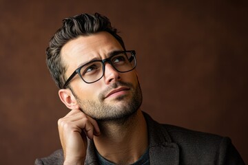 Fototapeta premium A person wearing glasses and a suit jacket, likely an office worker or professional