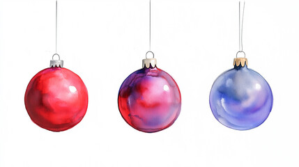 Watercolor Holiday Ornaments in Red and Blue Hanging Gracefully for Festive Decor