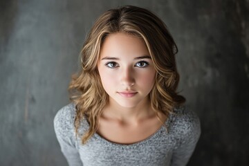Naklejka premium A beautiful young woman posing for a camera, focused and confident