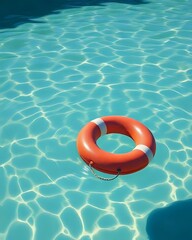 illustration d'une bou&eacute;e qui flotte sur l'eau bleu d'une piscine 