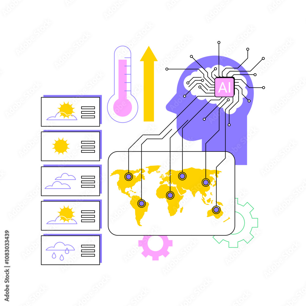 Poster ai-analyzed weather forecasting abstract concept vector illustration.