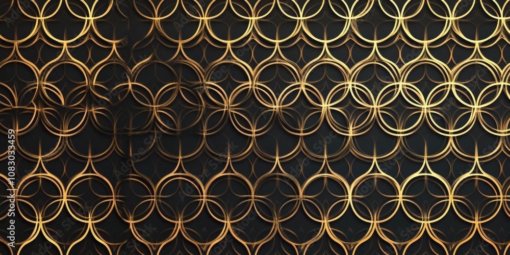 Poster a close-up shot of a black and gold wall with a repeating pattern of circles