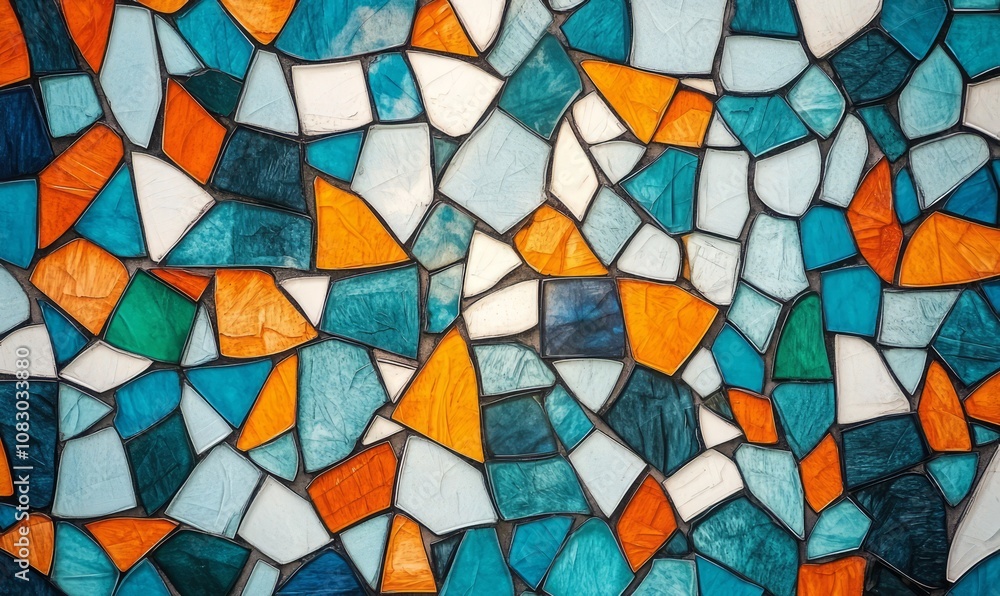 Aufkleber abstract background featuring a colorful mosaic pattern with irregular, interconnected shapes in sha