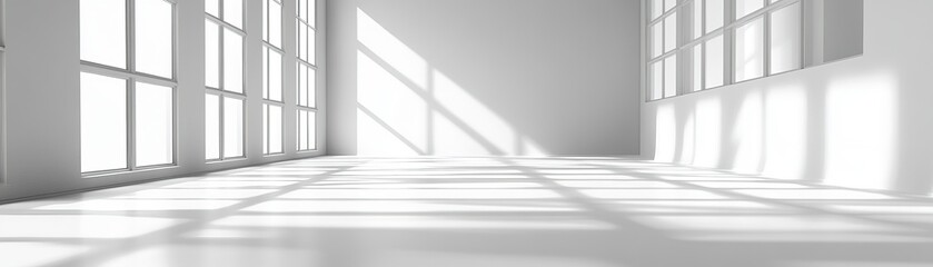 Fototapeta premium Illuminated minimalist interior space modern design studio 3d render bright environment wide angle view contemporary aesthetic