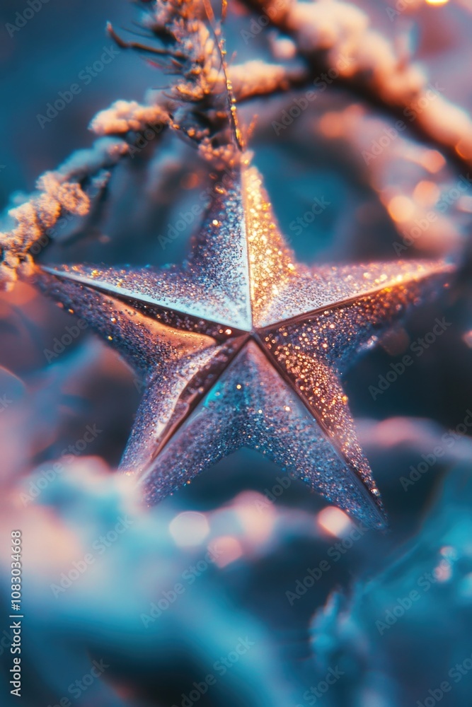 Poster a close-up view of a star-shaped object attached to a tree branch