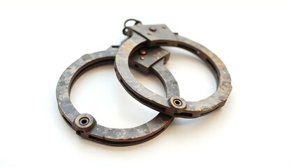 vintage handcuffs with intricate designs, contrasted against a bright white background create with ai