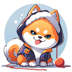 Naklejka premium Cute 2D Shiba Inu Family