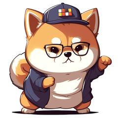 Naklejka premium Cute 2D Shiba Inu Family