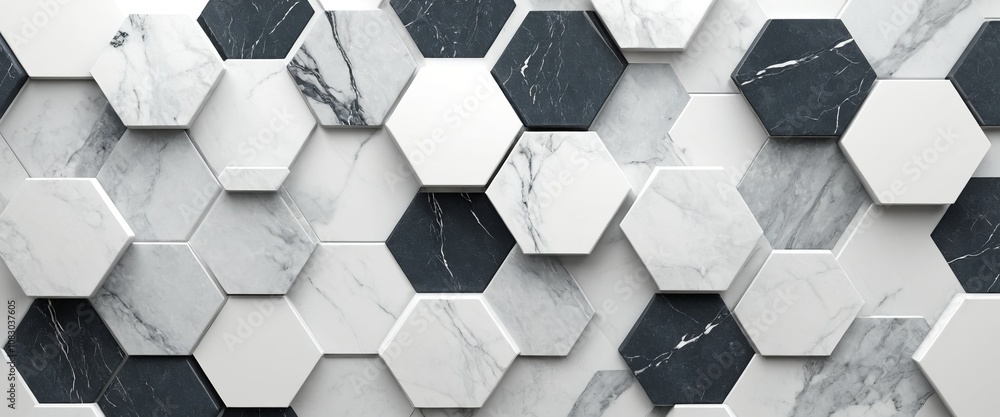 Poster elegant hexagonal marble tiles in modern geometric pattern design